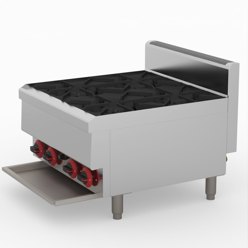 GasMAX Benchtop Lpg 4 Burner Cooktop W/ Splashback - JUS-TR-4BLPG