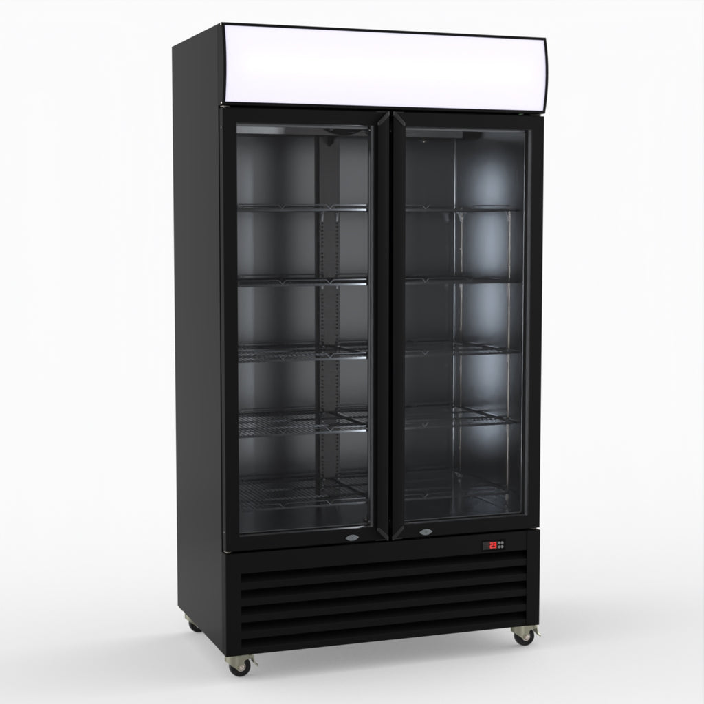 Thermaster 1000L Two Glass Door Colourbond Upright Drink Fridge Black LG-1000BP