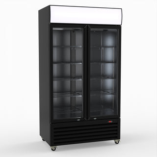 Thermaster 1000L Two Glass Door Colourbond Upright Drink Fridge Black LG-1000BP