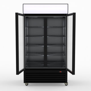 Thermaster 1000L Two Glass Door Colourbond Upright Drink Fridge Black LG-1000BP