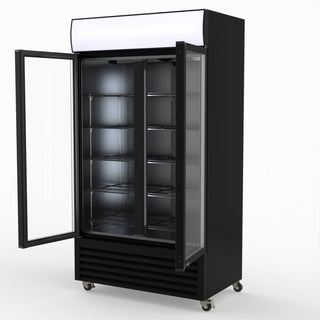 Thermaster 1000L Two Glass Door Colourbond Upright Drink Fridge Black LG-1000BP