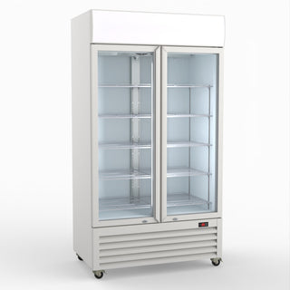 Two Glass Door 1000L Drink Fridge White 10Amp