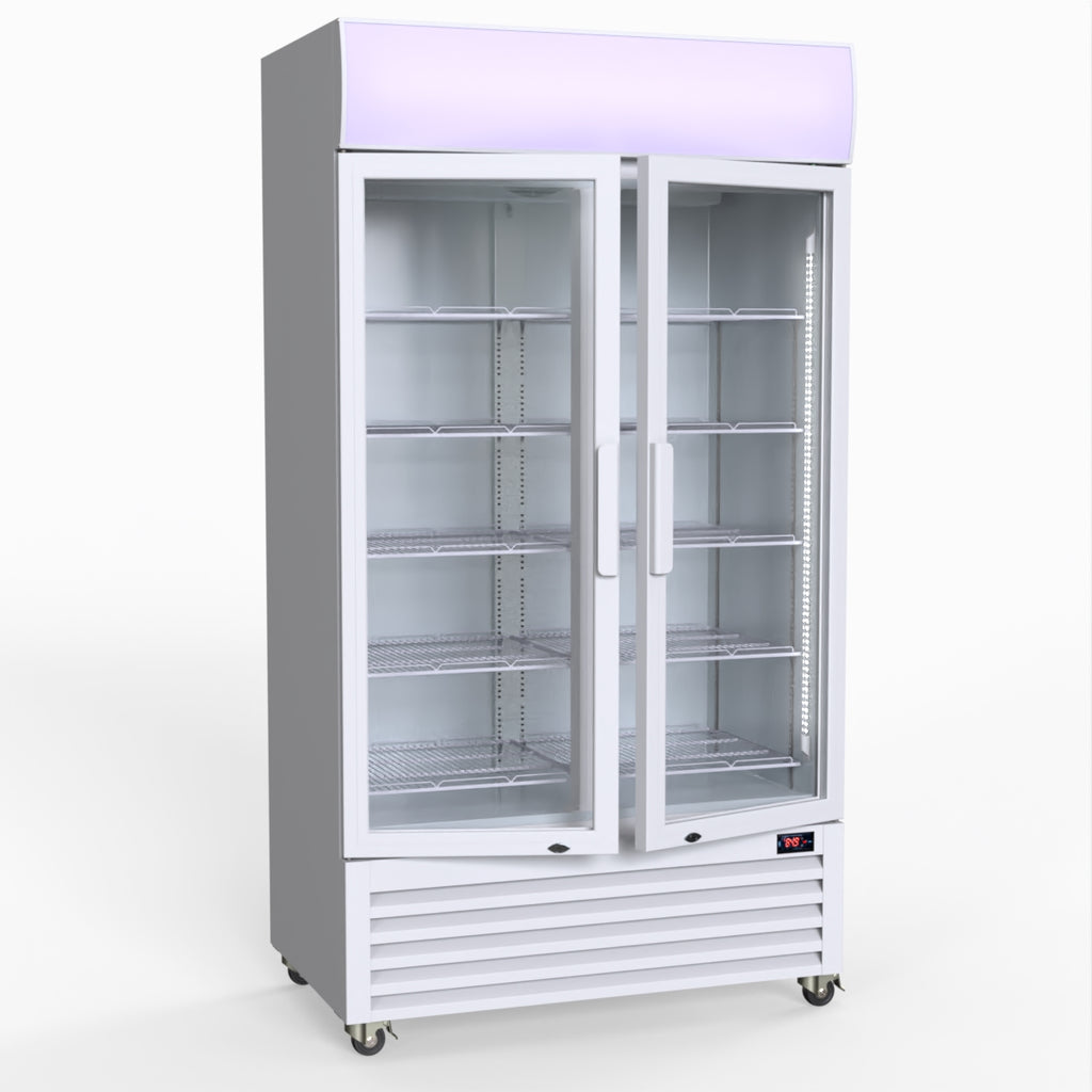 Thermaster 1000L Two Glass Door Colourbond Upright Drink Fridge White LG-1000P
