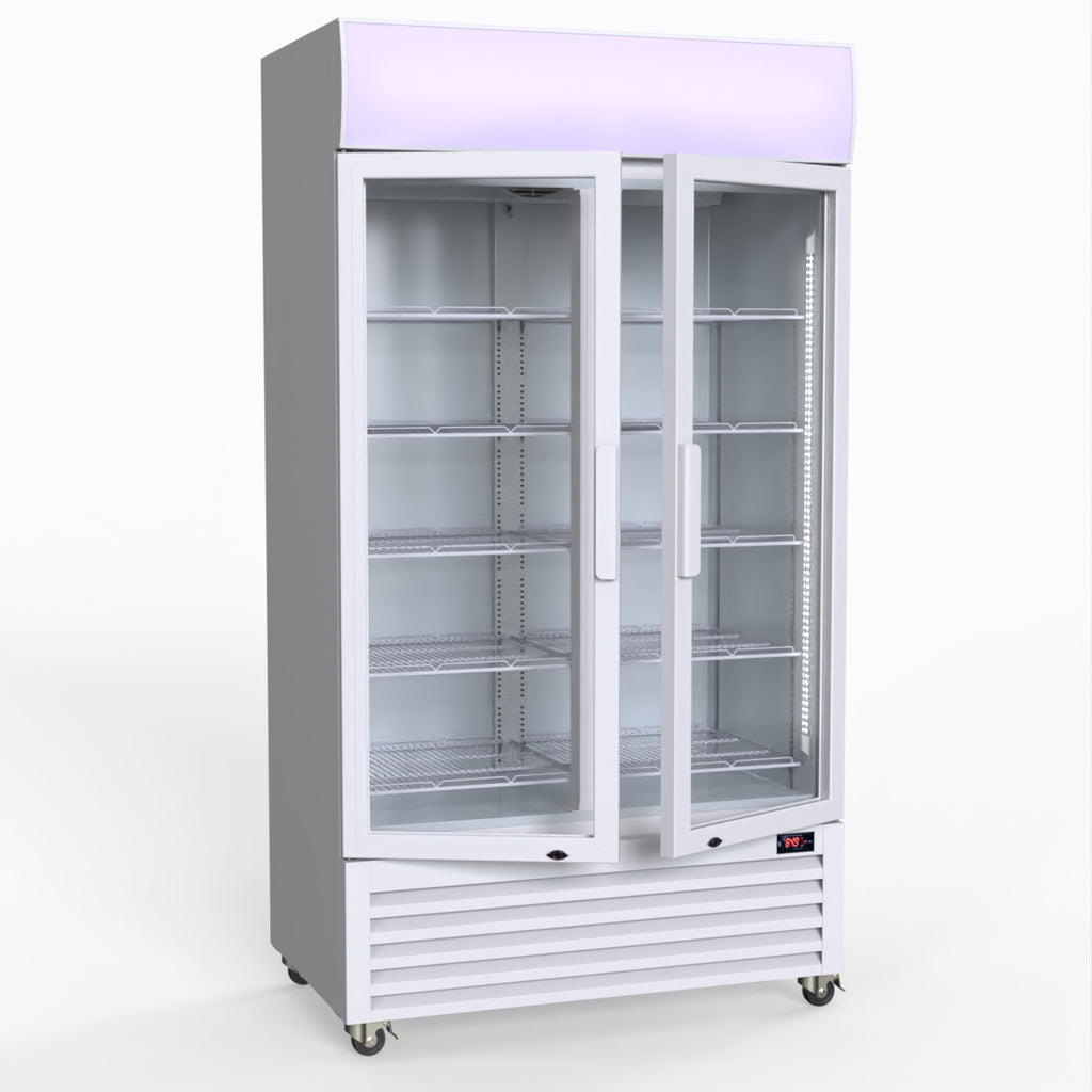 Thermaster 1000L Two Glass Door Colourbond Upright Drink Fridge White LG-1000P