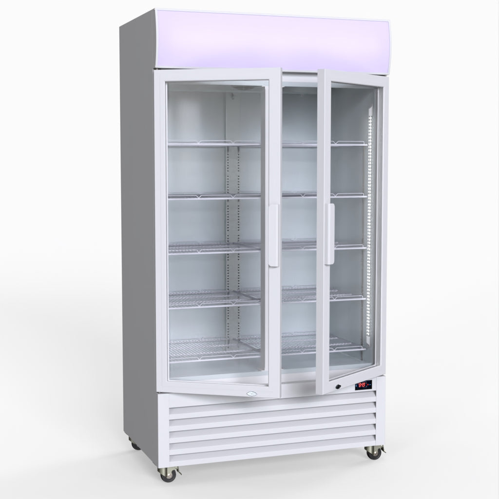 Thermaster 1000L Two Glass Door Colourbond Upright Drink Fridge White LG-1000P