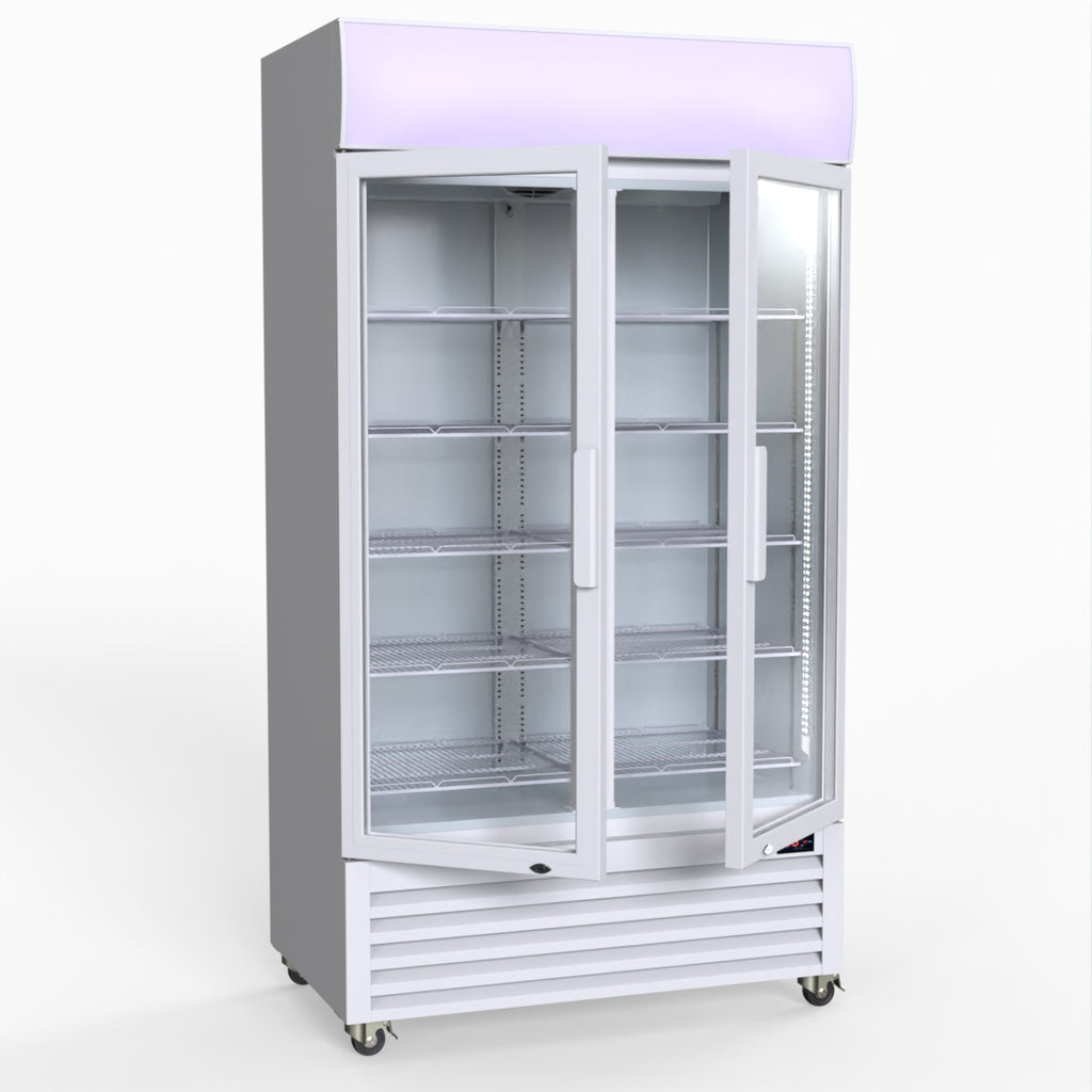 Thermaster 1000L Two Glass Door Colourbond Upright Drink Fridge White LG-1000P
