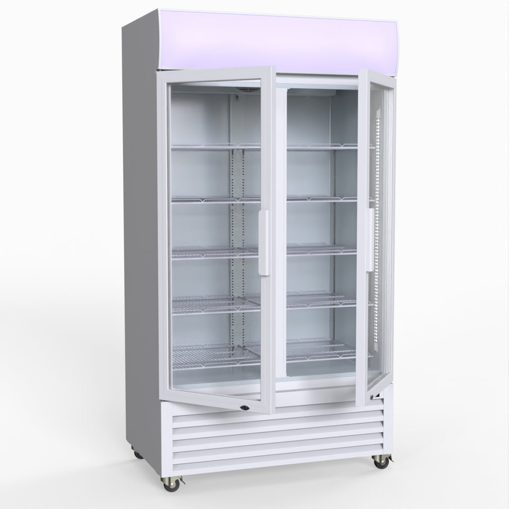 Thermaster 1000L Two Glass Door Colourbond Upright Drink Fridge White LG-1000P