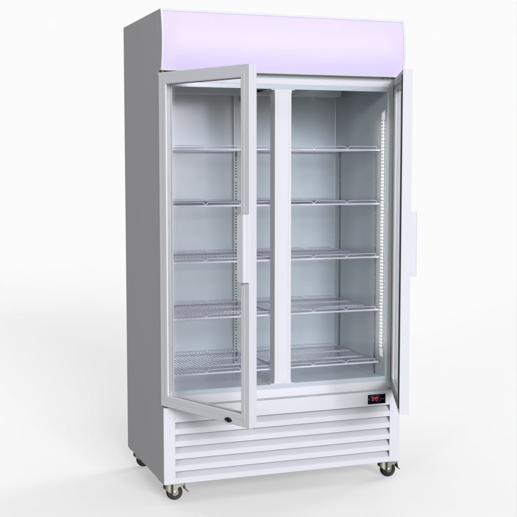 Thermaster 1000L Two Glass Door Colourbond Upright Drink Fridge White LG-1000P
