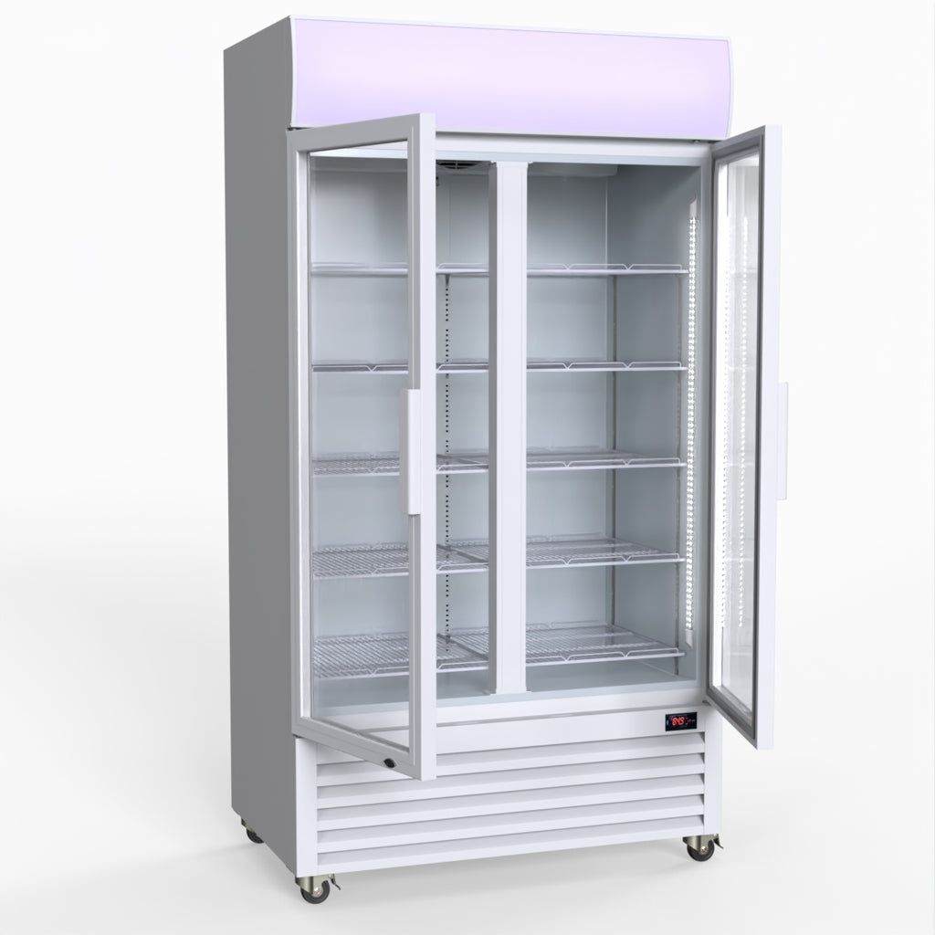 Thermaster 1000L Two Glass Door Colourbond Upright Drink Fridge White LG-1000P