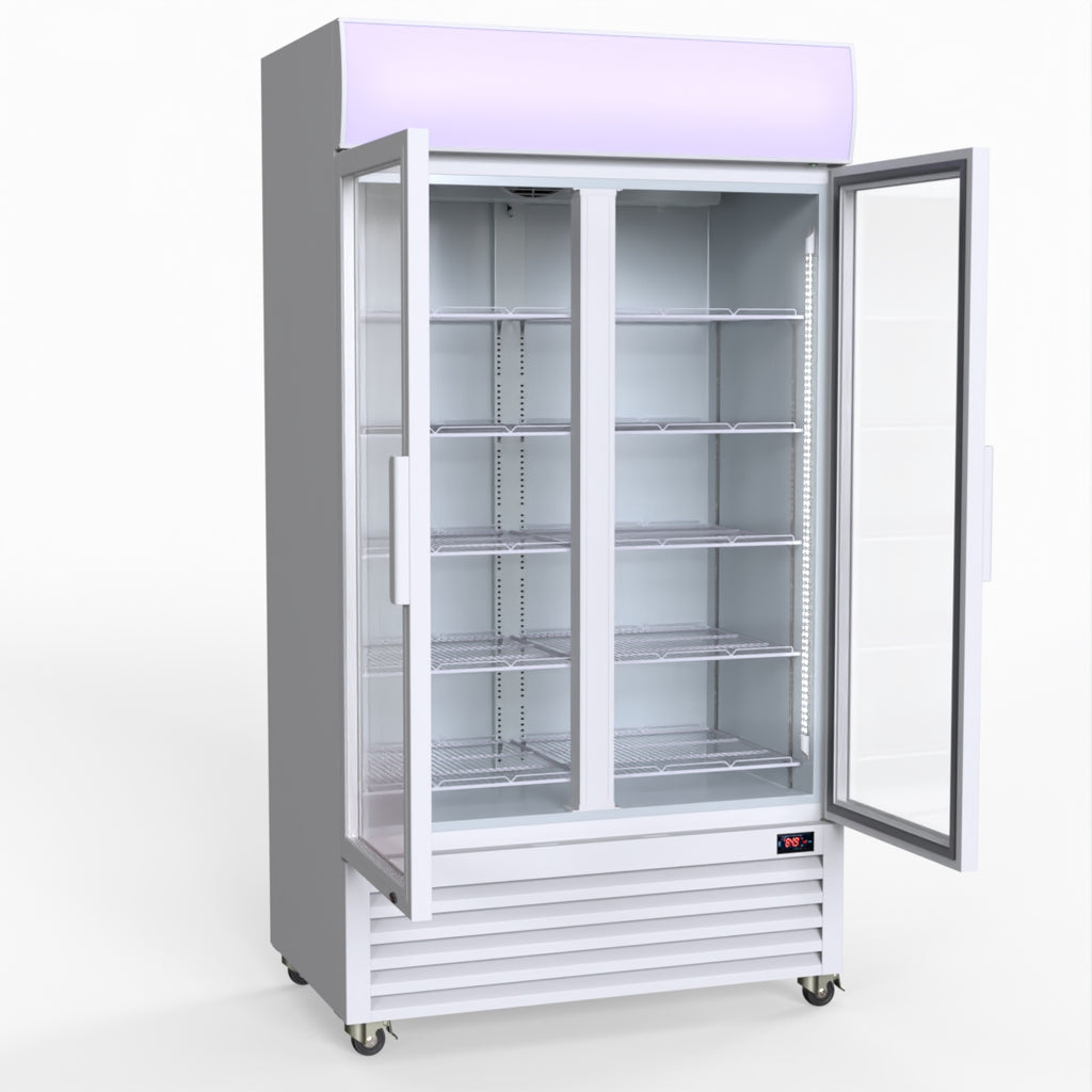 Thermaster 1000L Two Glass Door Colourbond Upright Drink Fridge White LG-1000P