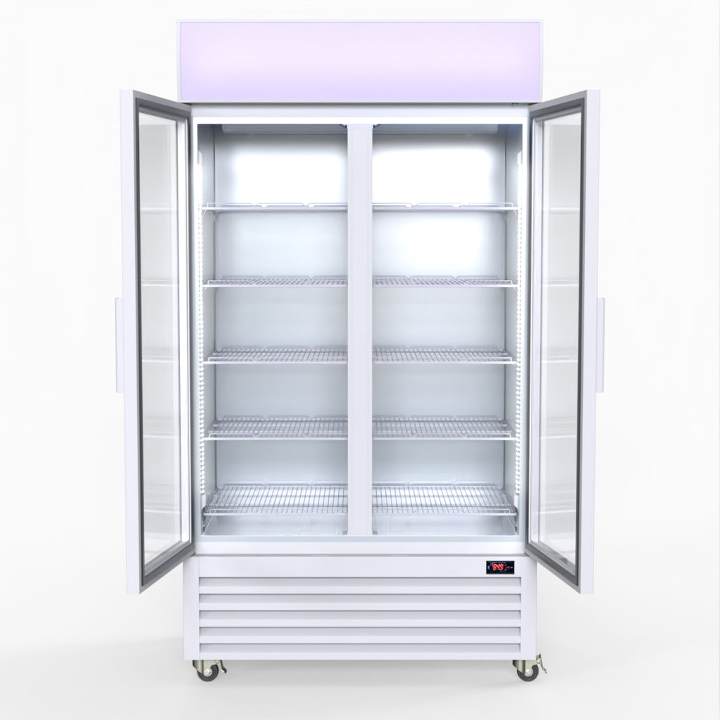 Thermaster 1000L Two Glass Door Colourbond Upright Drink Fridge White LG-1000P