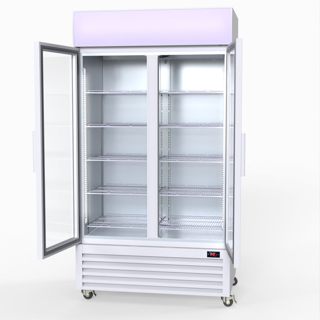 Thermaster 1000L Two Glass Door Colourbond Upright Drink Fridge White LG-1000P
