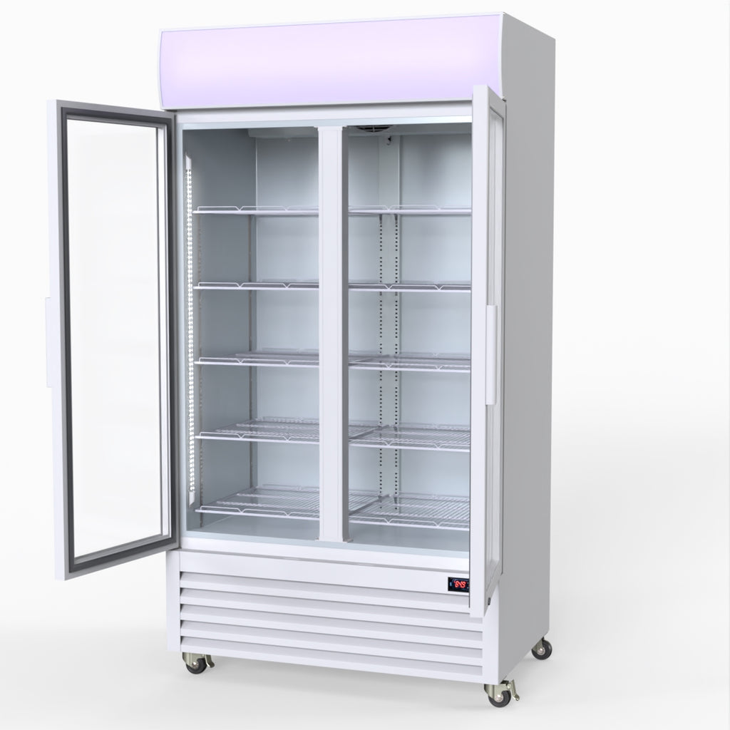 Thermaster 1000L Two Glass Door Colourbond Upright Drink Fridge White LG-1000P