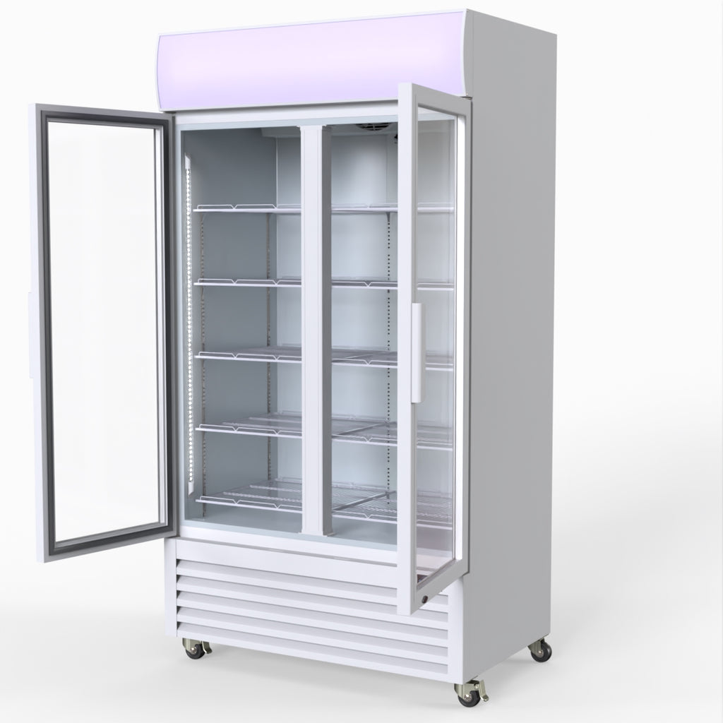 Thermaster 1000L Two Glass Door Colourbond Upright Drink Fridge White LG-1000P