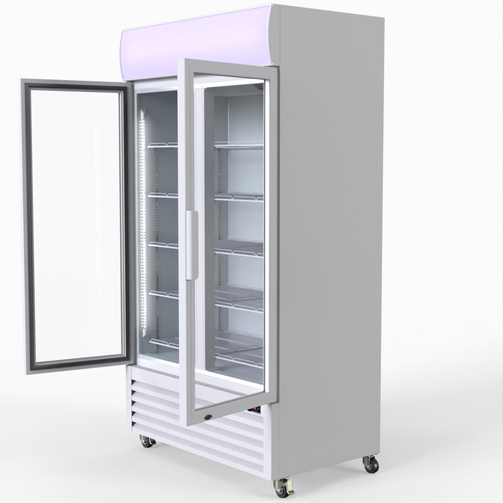Thermaster 1000L Two Glass Door Colourbond Upright Drink Fridge White LG-1000P