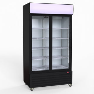 1000L Two Sliding Glass Door Colourbond Upright Drink Fridge Black - Thermaster LG-1000SDBP