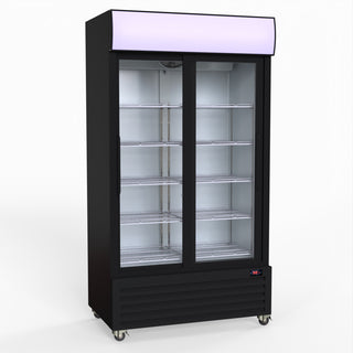 1000L Two Sliding Glass Door Colourbond Upright Drink Fridge Black - Thermaster LG-1000SDBP