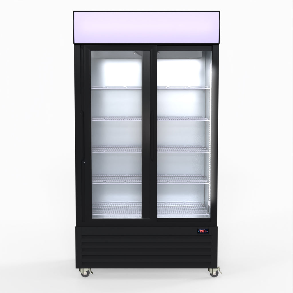 1000L Two Sliding Glass Door Colourbond Upright Drink Fridge Black - Thermaster LG-1000SDBP