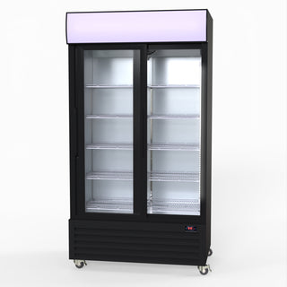 1000L Two Sliding Glass Door Colourbond Upright Drink Fridge Black - Thermaster LG-1000SDBP