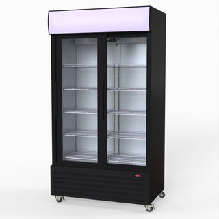 1000L Two Sliding Glass Door Colourbond Upright Drink Fridge Black - Thermaster LG-1000SDBP