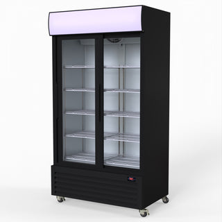 1000L Two Sliding Glass Door Colourbond Upright Drink Fridge Black - Thermaster LG-1000SDBP