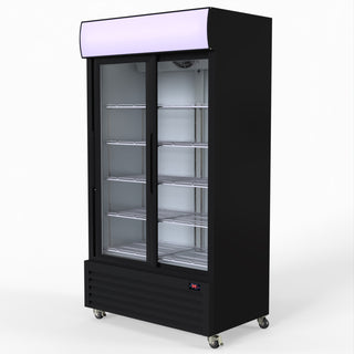 1000L Two Sliding Glass Door Colourbond Upright Drink Fridge Black - Thermaster LG-1000SDBP