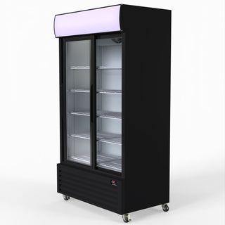 1000L Two Sliding Glass Door Colourbond Upright Drink Fridge Black - Thermaster LG-1000SDBP