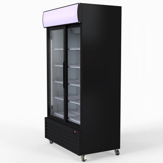 1000L Two Sliding Glass Door Colourbond Upright Drink Fridge Black - Thermaster LG-1000SDBP