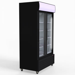 1000L Two Sliding Glass Door Colourbond Upright Drink Fridge Black - Thermaster LG-1000SDBP