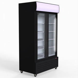 1000L Two Sliding Glass Door Colourbond Upright Drink Fridge Black - Thermaster LG-1000SDBP