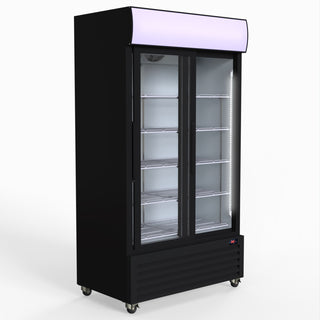 1000L Two Sliding Glass Door Colourbond Upright Drink Fridge Black - Thermaster LG-1000SDBP