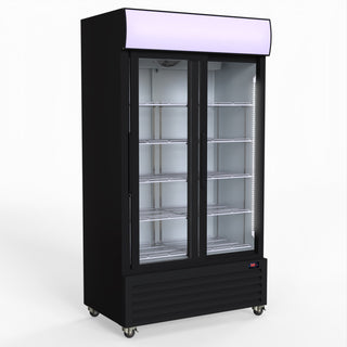 1000L Two Sliding Glass Door Colourbond Upright Drink Fridge Black - Thermaster LG-1000SDBP