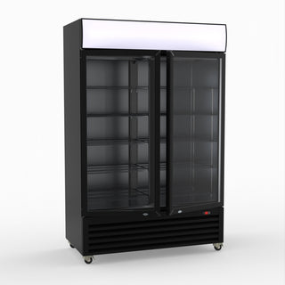 Thermaster 1200L Two Glass Door Colourbond Upright Drink Fridge Black LG-1200BP