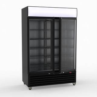 Thermaster 1200L Two Glass Door Colourbond Upright Drink Fridge Black LG-1200BP