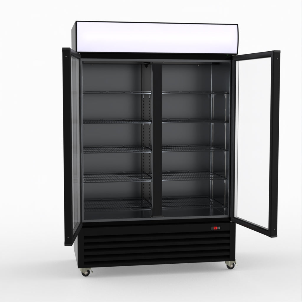 Thermaster 1200L Two Glass Door Colourbond Upright Drink Fridge Black LG-1200BP