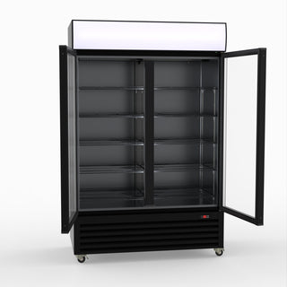 Thermaster 1200L Two Glass Door Colourbond Upright Drink Fridge Black LG-1200BP