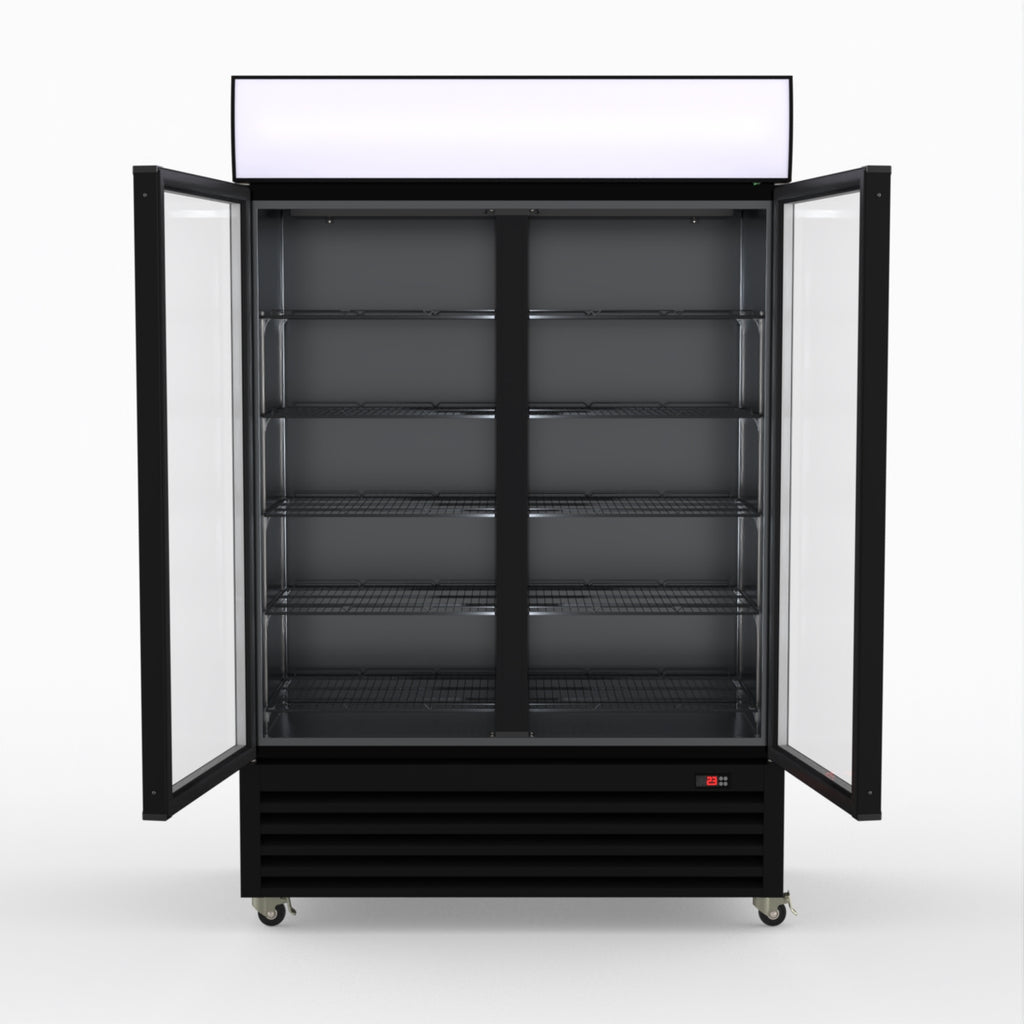 Thermaster 1200L Two Glass Door Colourbond Upright Drink Fridge Black LG-1200BP