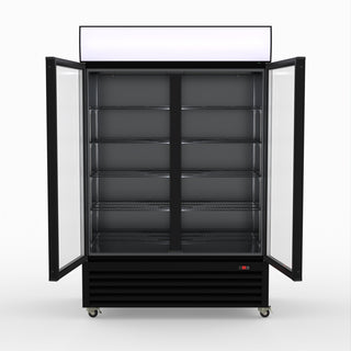 Thermaster 1200L Two Glass Door Colourbond Upright Drink Fridge Black LG-1200BP