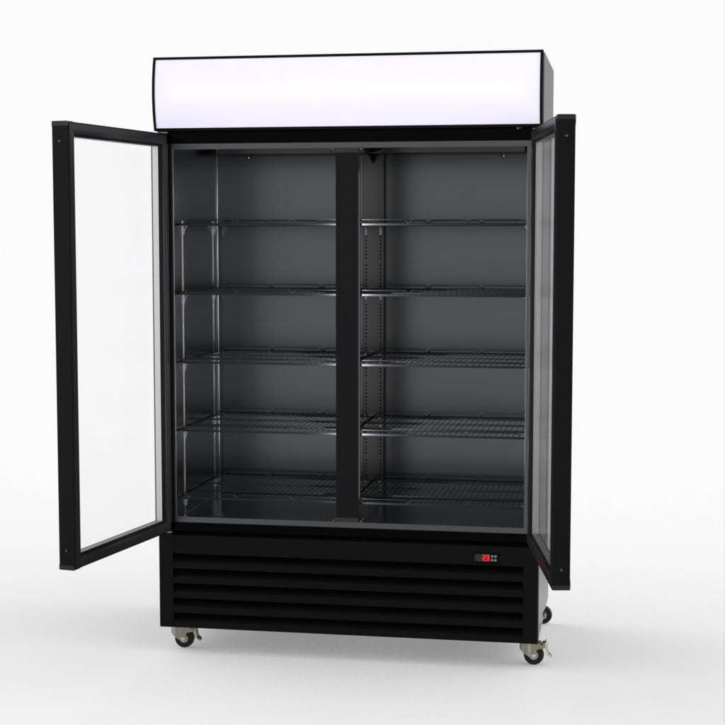 Thermaster 1200L Two Glass Door Colourbond Upright Drink Fridge Black LG-1200BP