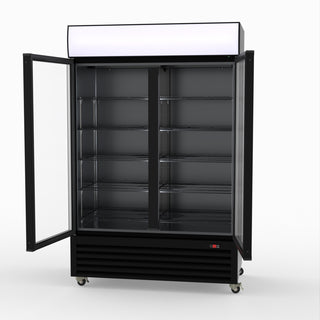 Thermaster 1200L Two Glass Door Colourbond Upright Drink Fridge Black LG-1200BP