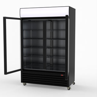 Thermaster 1200L Two Glass Door Colourbond Upright Drink Fridge Black LG-1200BP
