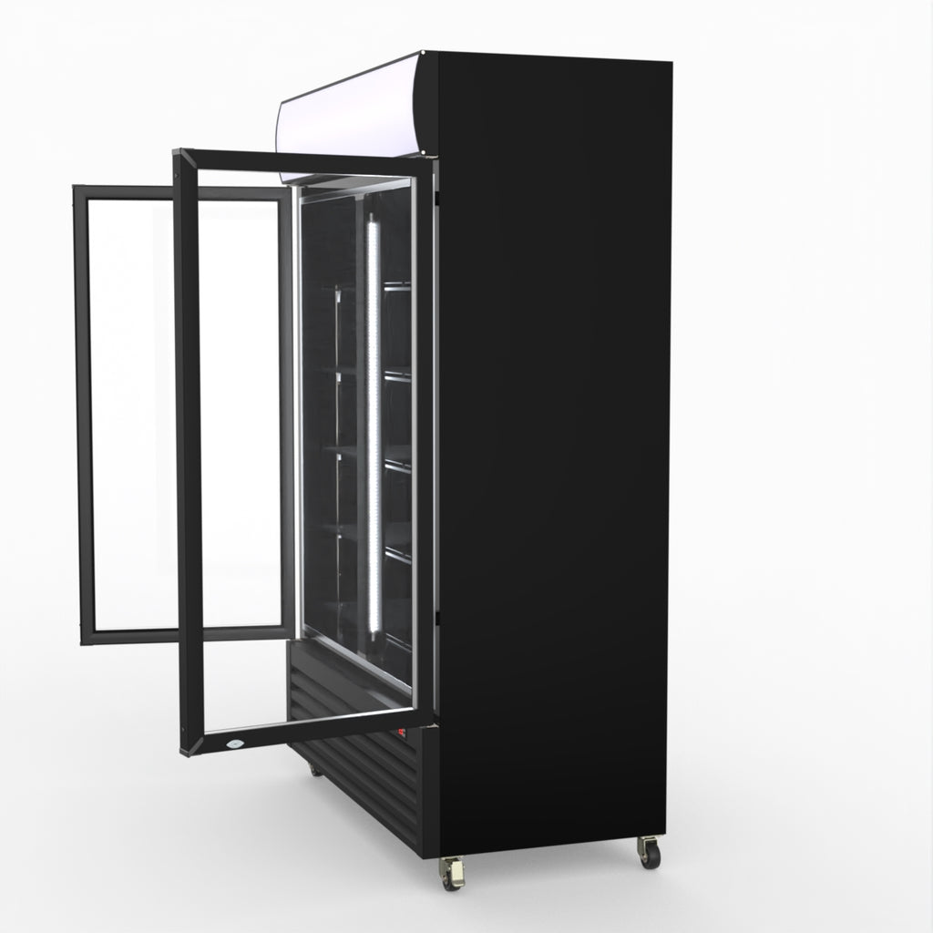 Thermaster 1200L Two Glass Door Colourbond Upright Drink Fridge Black LG-1200BP