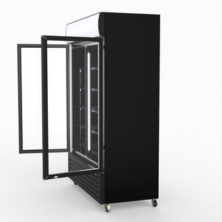 Thermaster 1200L Two Glass Door Colourbond Upright Drink Fridge Black LG-1200BP