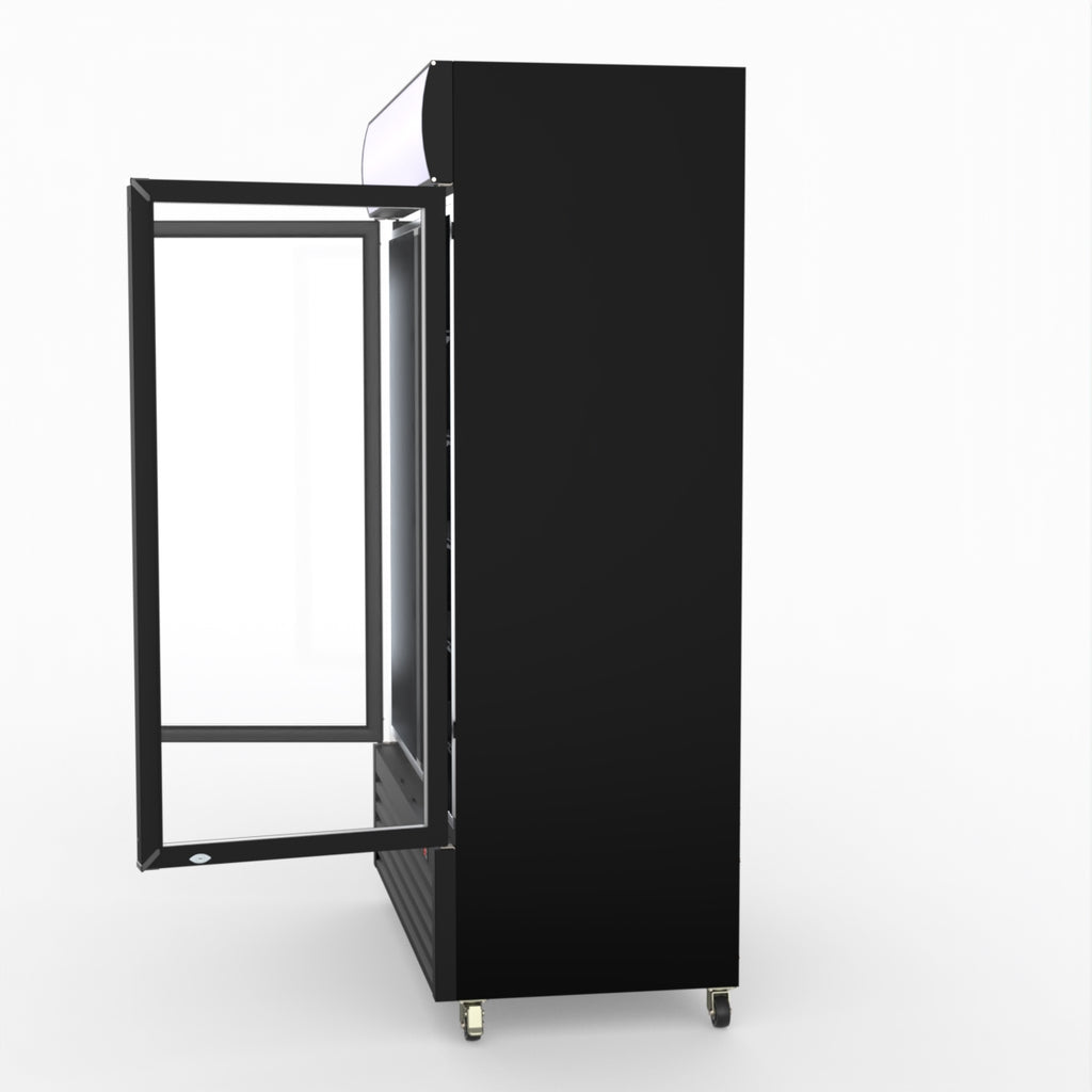 Thermaster 1200L Two Glass Door Colourbond Upright Drink Fridge Black LG-1200BP