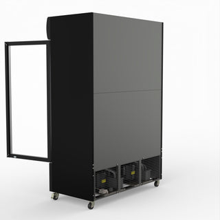 Thermaster 1200L Two Glass Door Colourbond Upright Drink Fridge Black LG-1200BP