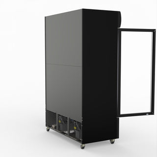 Thermaster 1200L Two Glass Door Colourbond Upright Drink Fridge Black LG-1200BP