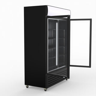 Thermaster 1200L Two Glass Door Colourbond Upright Drink Fridge Black LG-1200BP