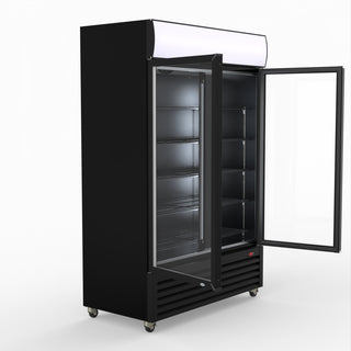 Thermaster 1200L Two Glass Door Colourbond Upright Drink Fridge Black LG-1200BP