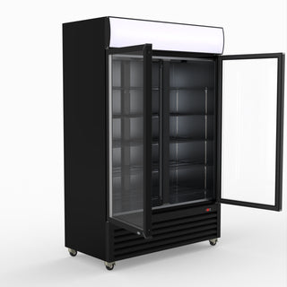 Thermaster 1200L Two Glass Door Colourbond Upright Drink Fridge Black LG-1200BP