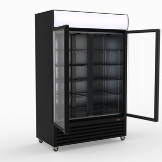 Thermaster 1200L Two Glass Door Colourbond Upright Drink Fridge Black LG-1200BP